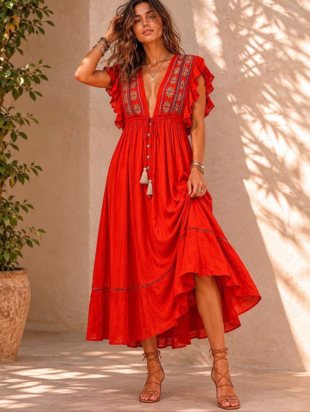 ❤️ FREE PEOPLE WILL WAIT FOR YOU EMBROIDERED BOHO MIDI DRESS, MEDIUM - Picture 2 of 15